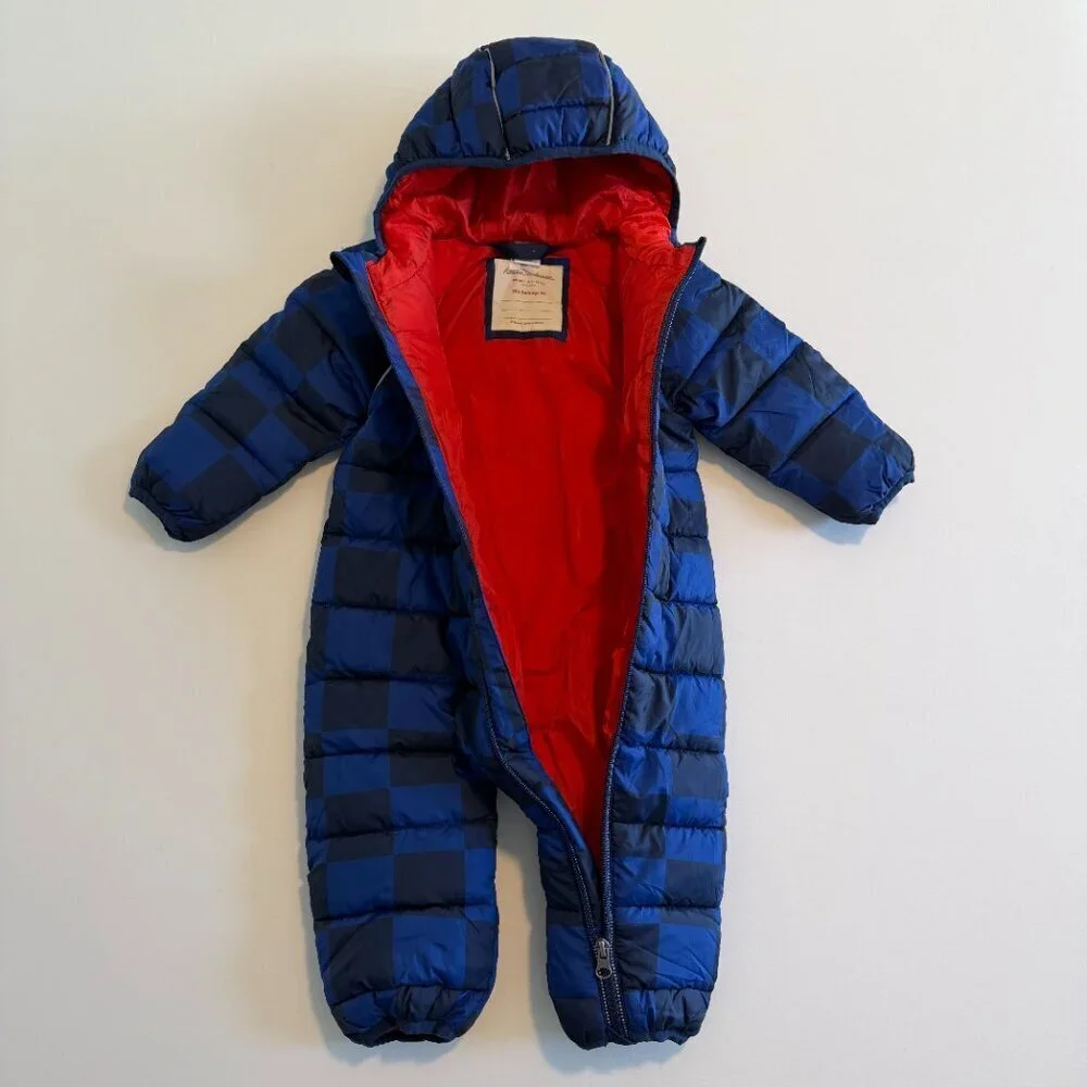 HANNA ANDERSSON Insulated Hooded Full Zip Snowsuit Blue Checkered 70cm